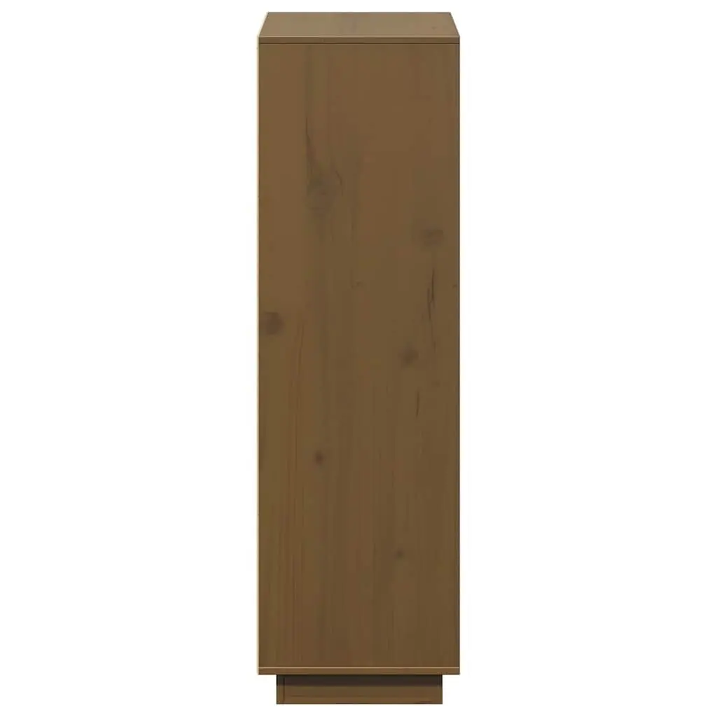 Highboard Storage Cabinet 5 Doors Brown Solid Pine Wood Modern Furniture