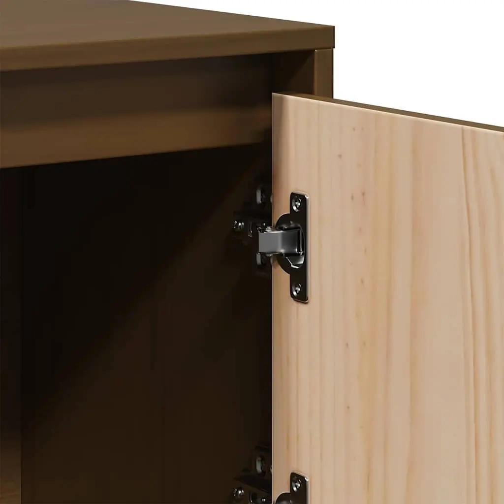 Highboard Storage Cabinet 5 Doors Brown Solid Pine Wood Modern Furniture