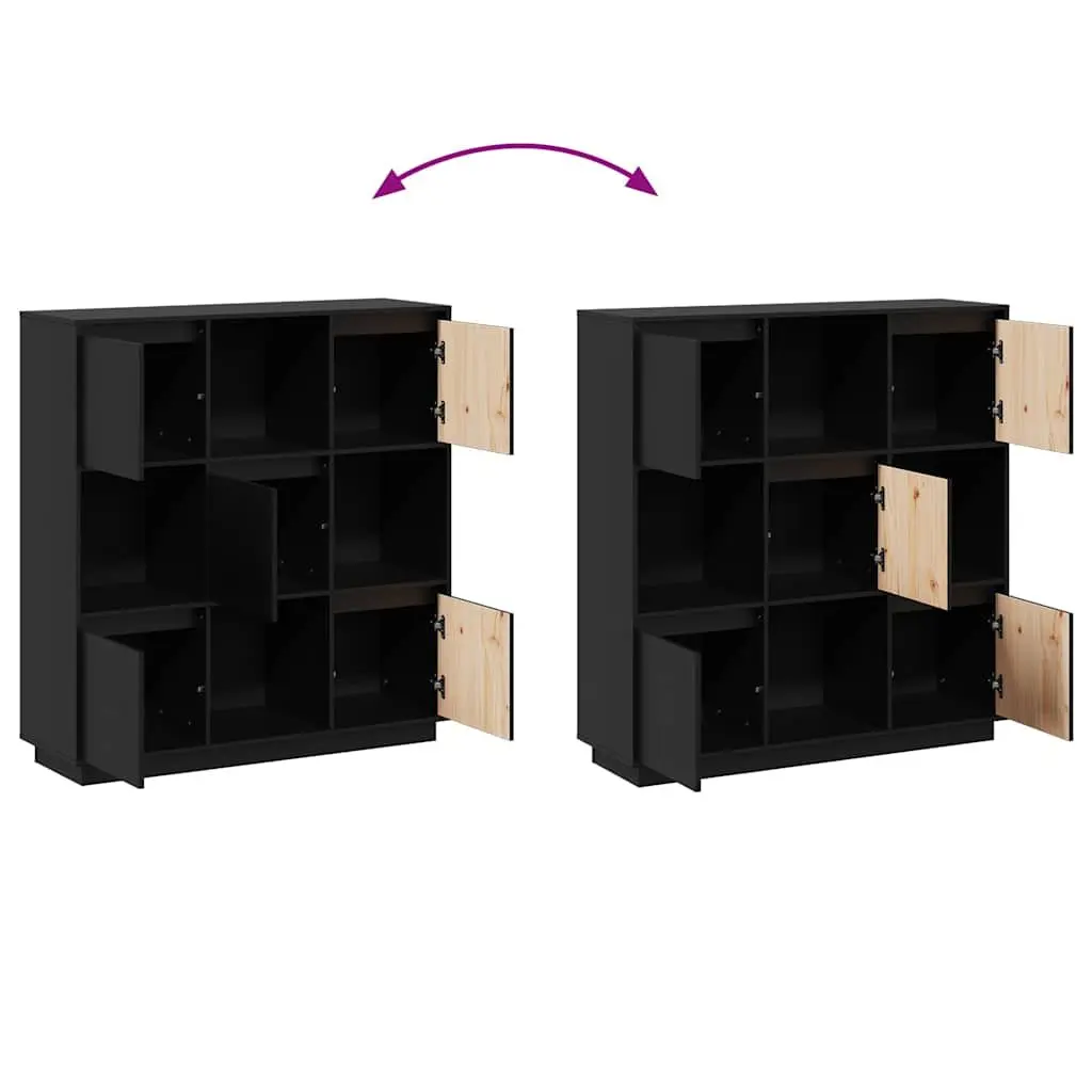 Highboard Black 110.5x35x117 cm Solid Wood Storage Cabinet with 5 Doors