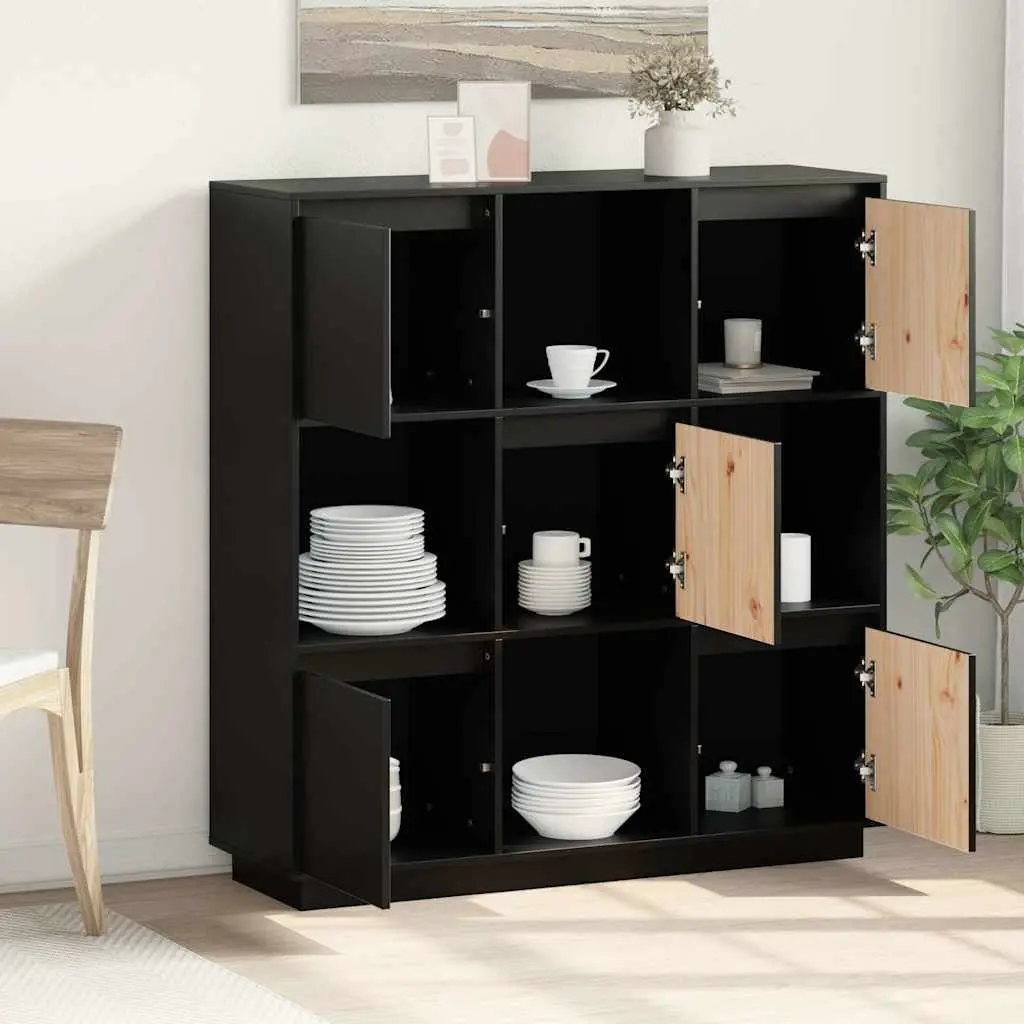 Highboard Black 110.5x35x117 cm Solid Wood Storage Cabinet with 5 Doors