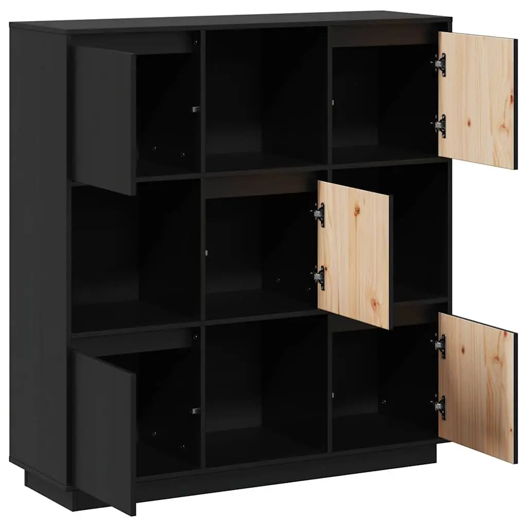 Highboard Black 110.5x35x117 cm Solid Wood Storage Cabinet with 5 Doors