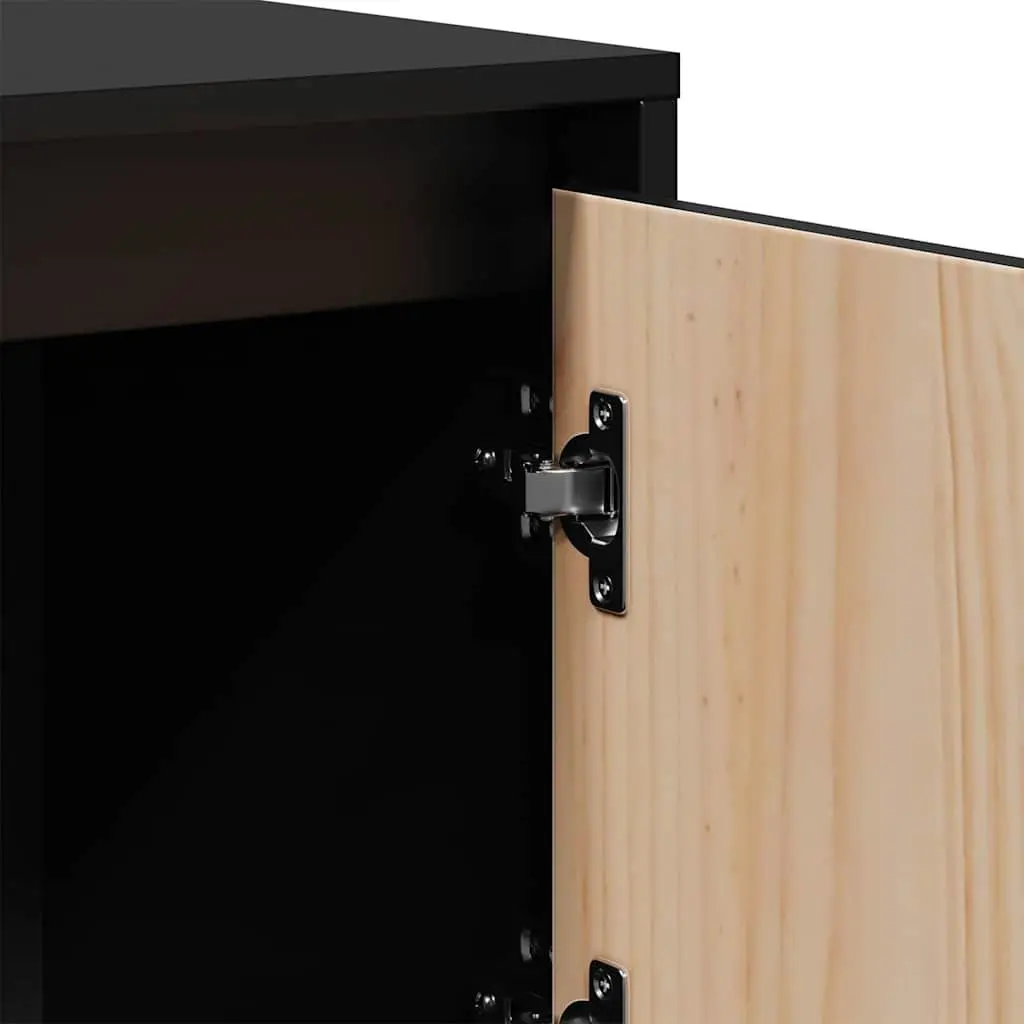 Highboard Black 110.5x35x117 cm Solid Wood Storage Cabinet with 5 Doors