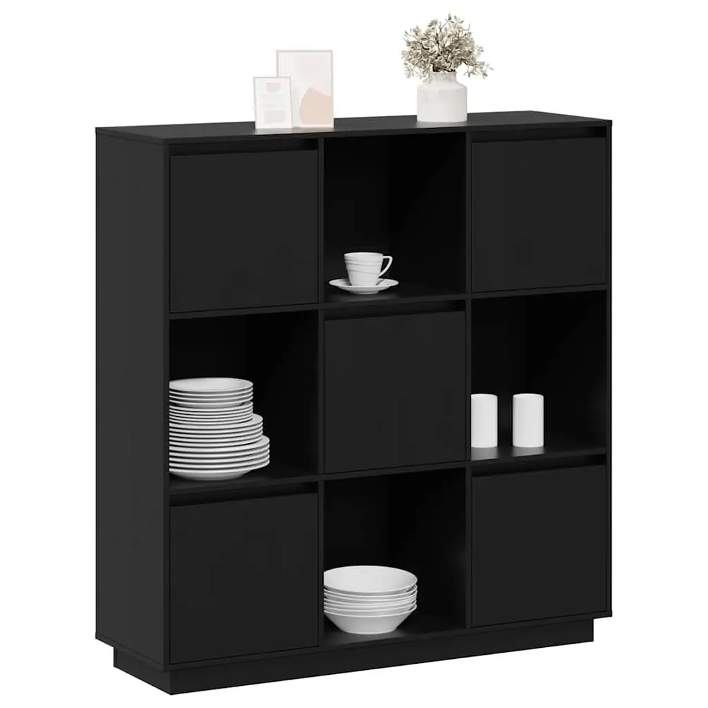Highboard Black 110.5x35x117 cm Solid Wood Storage Cabinet with 5 Doors