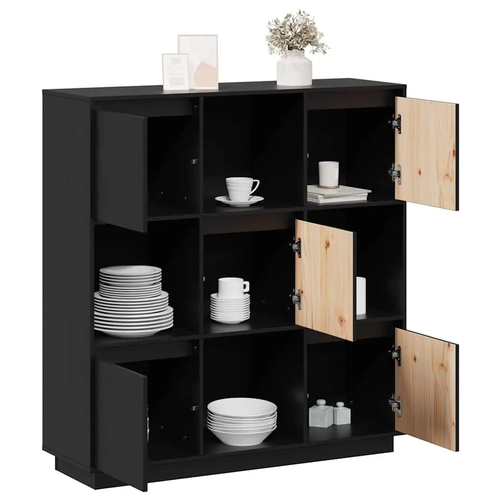 Highboard Black 110.5x35x117 cm Solid Wood Storage Cabinet with 5 Doors