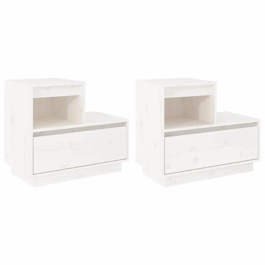 Bedside Cabinets Solid Pine Wood White 60x34x51 cm 2 Piece Storage Nightstand