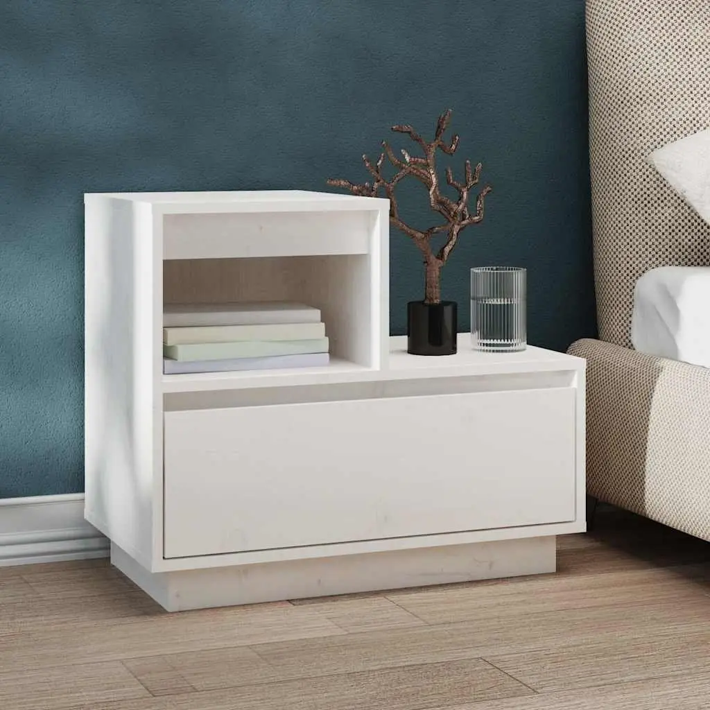 Bedside Cabinets Solid Pine Wood White 60x34x51 cm 2 Piece Storage Nightstand