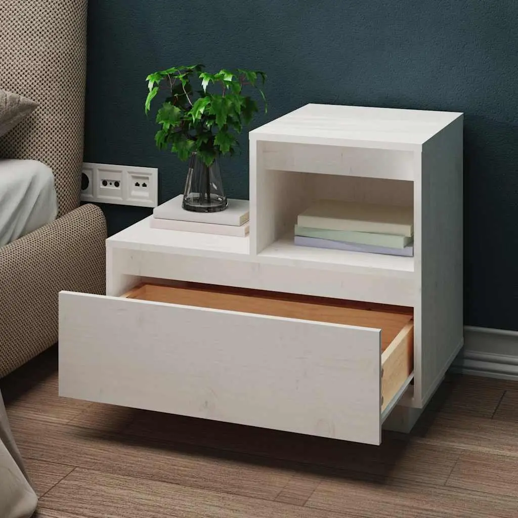 Bedside Cabinets Solid Pine Wood White 60x34x51 cm 2 Piece Storage Nightstand