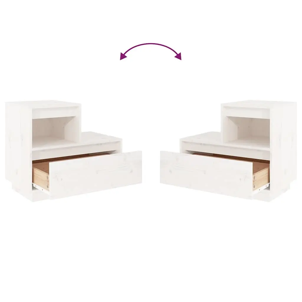 Bedside Cabinets Solid Pine Wood White 60x34x51 cm 2 Piece Storage Nightstand