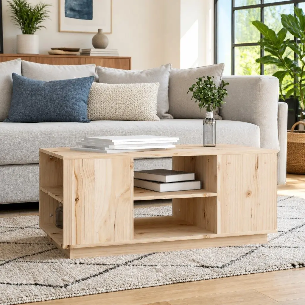Coffee Table Solid Pine Wood Brown 90x49x40.5cm Storage Compartments