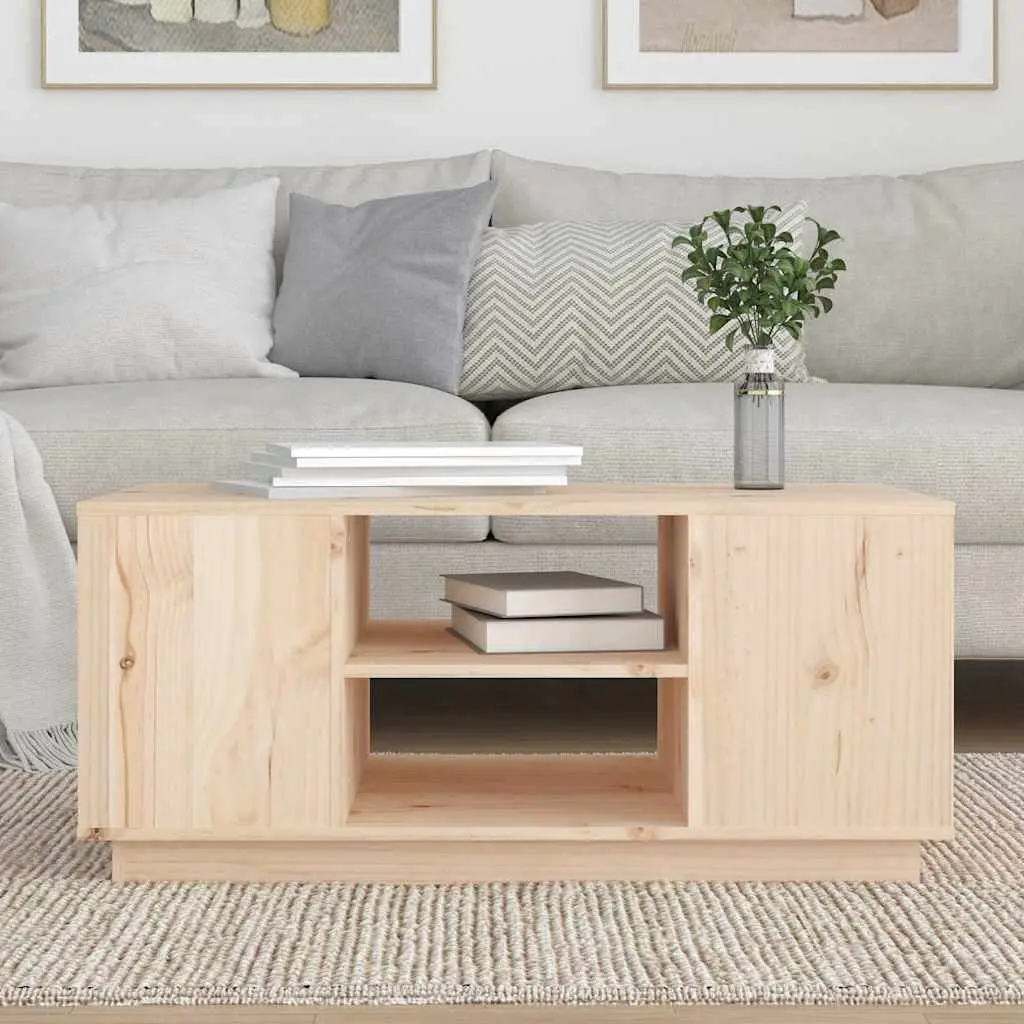 Coffee Table Solid Pine Wood Brown 90x49x40.5cm Storage Compartments