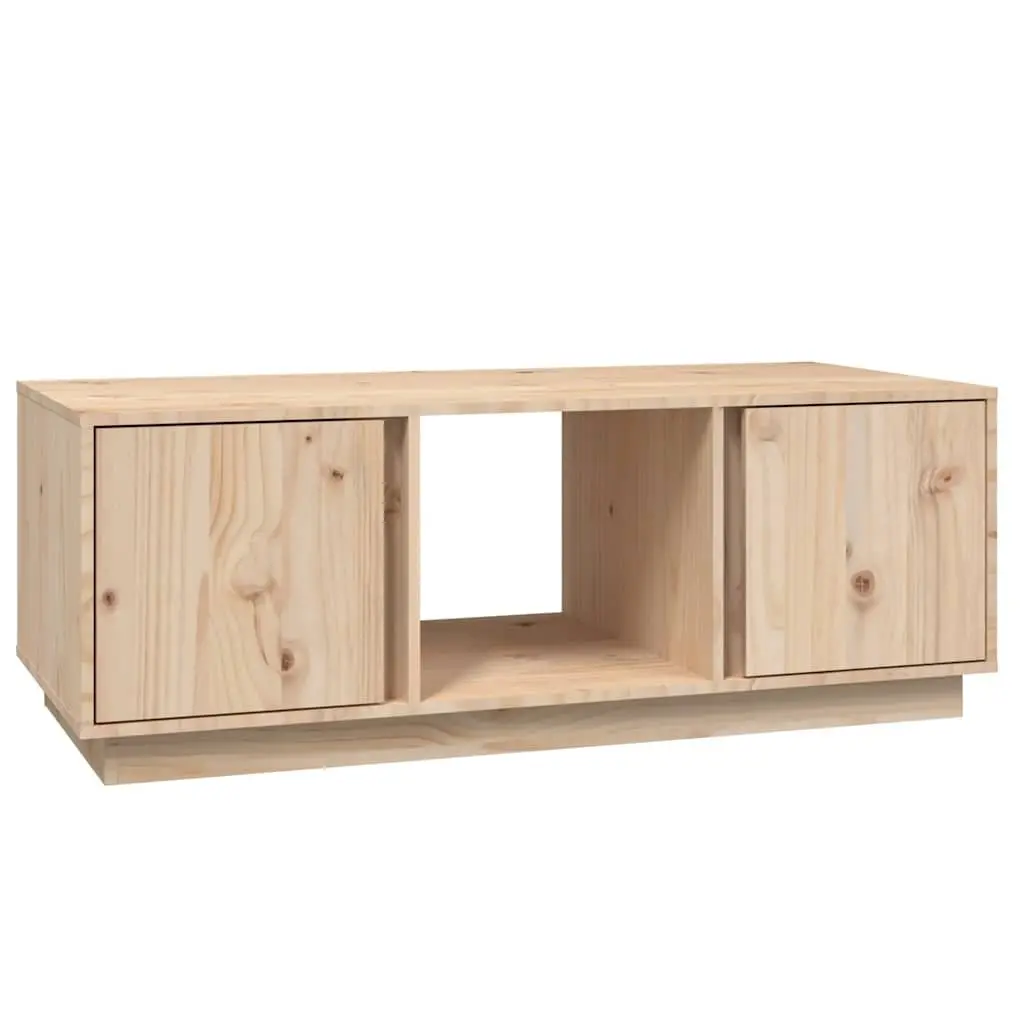 Coffee Table Brown Solid Pine Wood 110x50x40cm with 3 Storage Compartments and 2 Doors