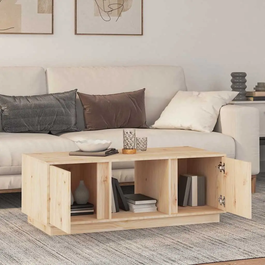 Coffee Table Brown Solid Pine Wood 110x50x40cm with 3 Storage Compartments and 2 Doors