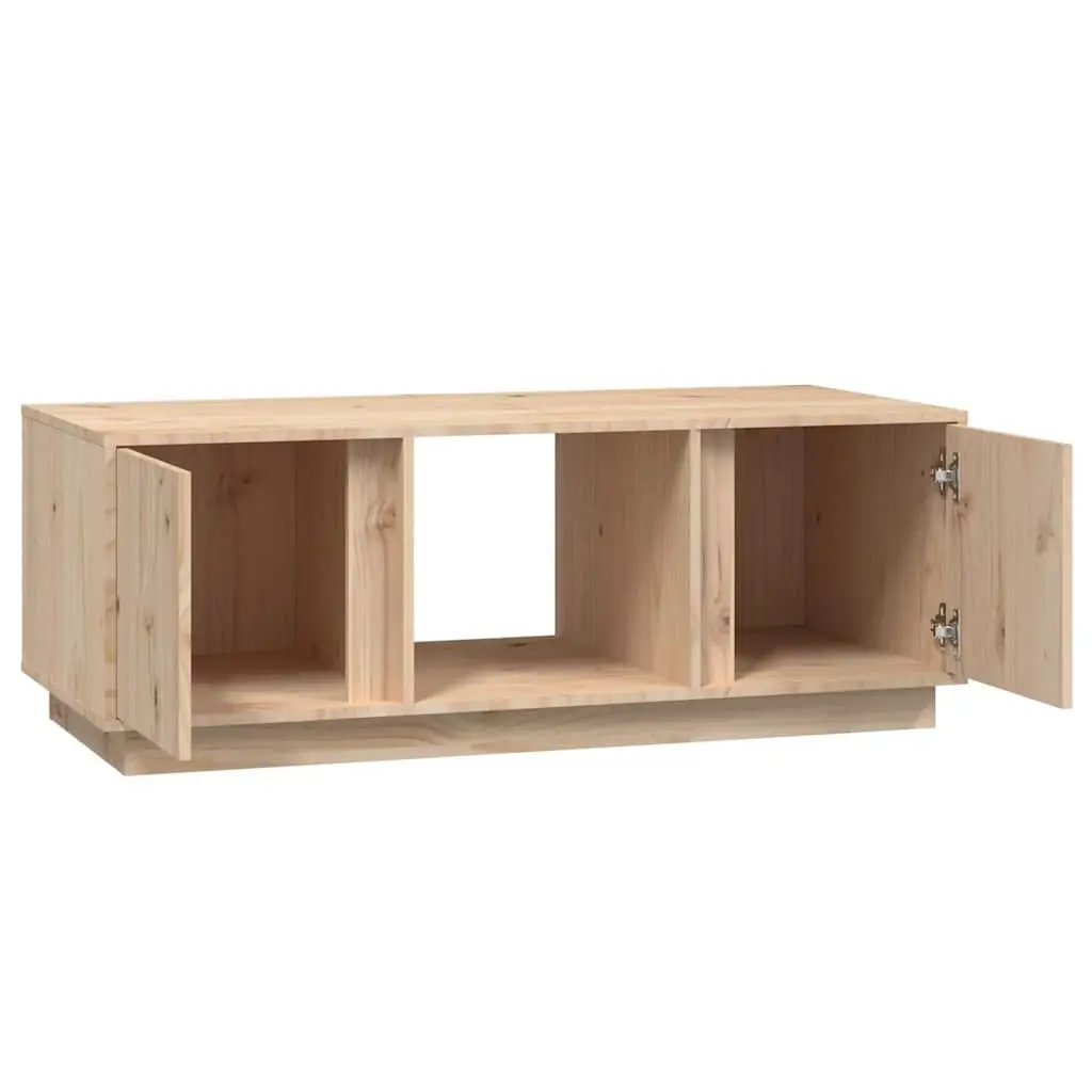 Coffee Table Brown Solid Pine Wood 110x50x40cm with 3 Storage Compartments and 2 Doors