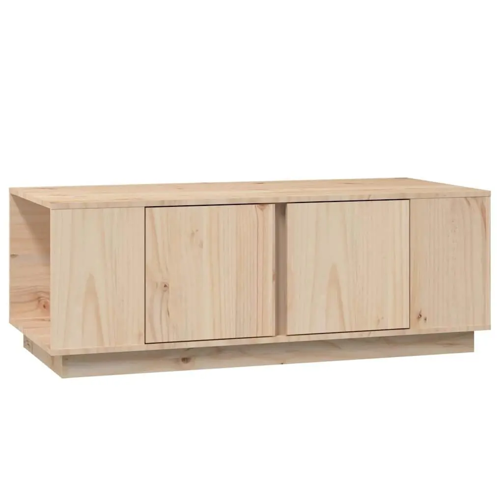 Coffee Table Solid Pine Wood Brown 4 Storage Compartments 2 Doors