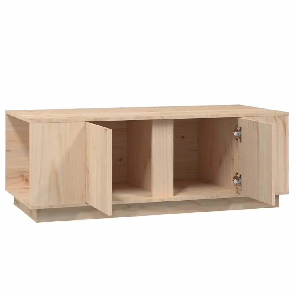 Coffee Table Solid Pine Wood Brown 4 Storage Compartments 2 Doors