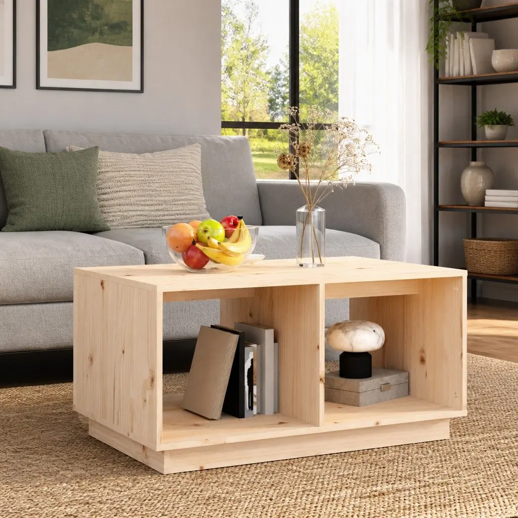 Solid Pine Wood Coffee Table Brown with Two Storage Compartments 80x50x40 cm for Living Room