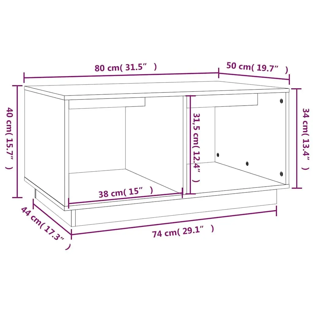 Solid Pine Wood Coffee Table Brown with Two Storage Compartments 80x50x40 cm for Living Room