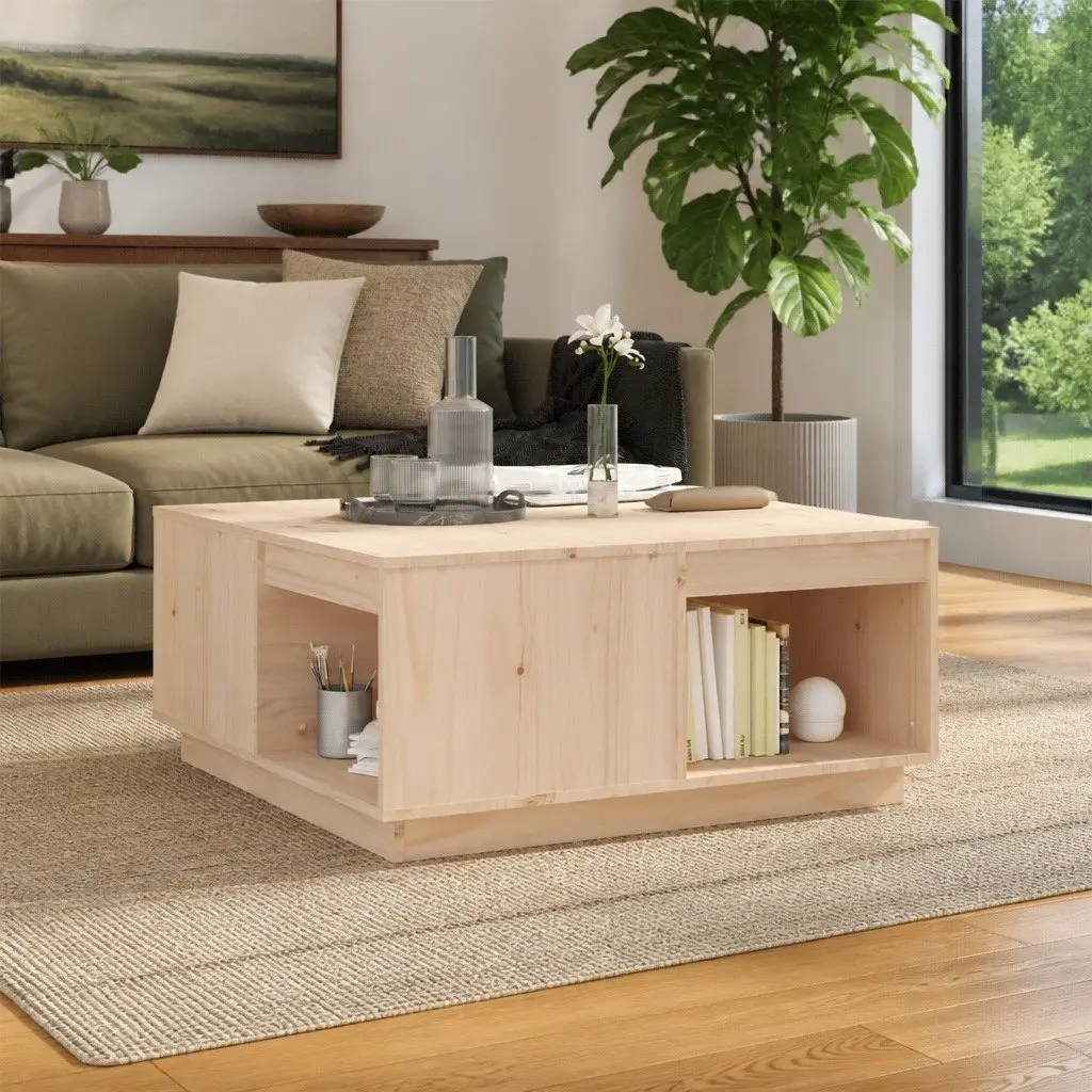 Coffee Table 80x81x36.5 cm Brown Solid Pine Wood Storage Living Room Furniture
