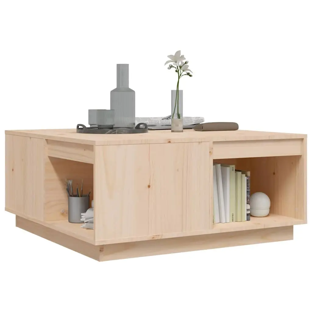 Coffee Table 80x81x36.5 cm Brown Solid Pine Wood Storage Living Room Furniture