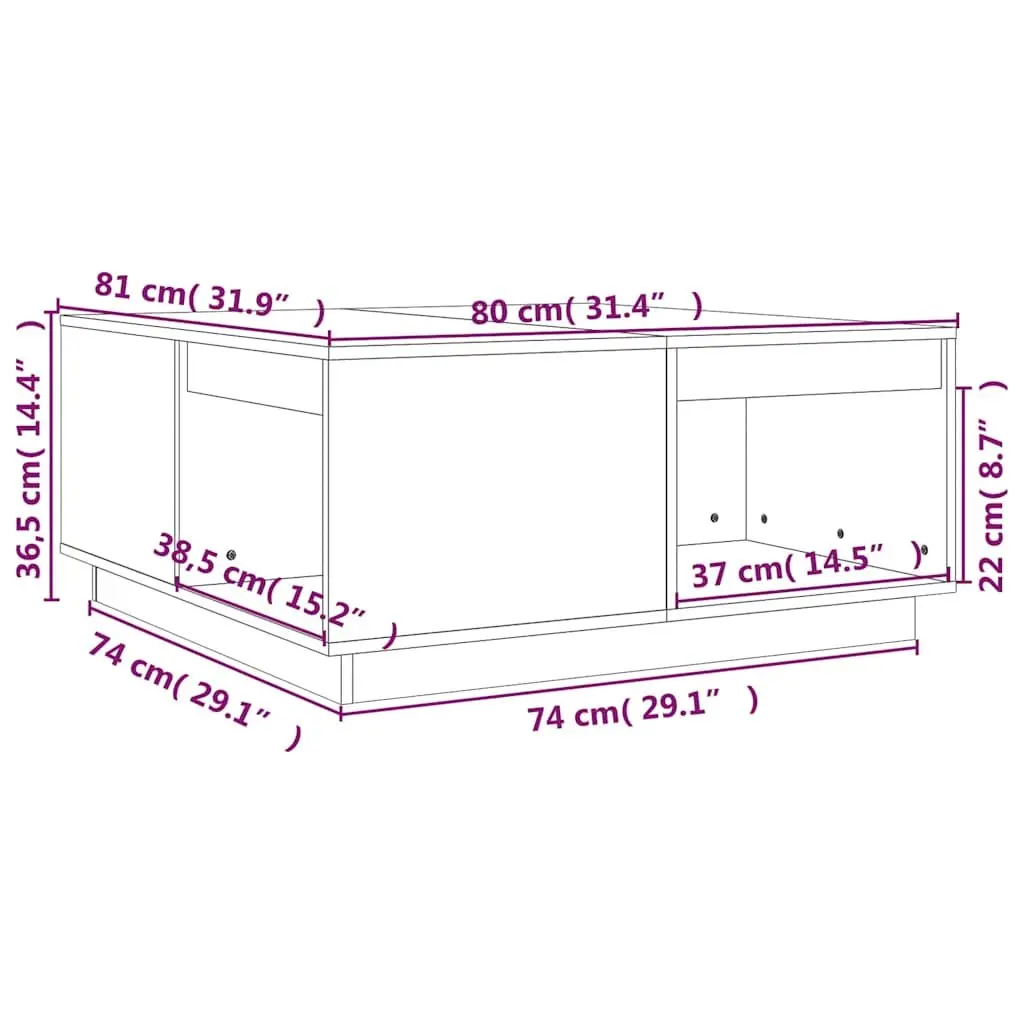 Coffee Table 80x81x36.5 cm Brown Solid Pine Wood Storage Living Room Furniture