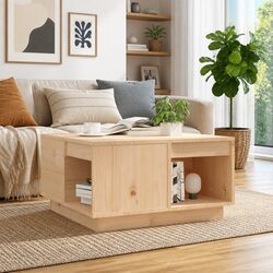 Coffee Table 60x61x32.5cm Solid Pine Wood Brown Storage Sofa Side Living Room