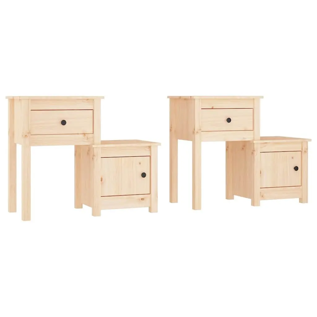 Bedside Cabinets Solid Wood Pine 2 pcs Nightstand Storage Drawer Door