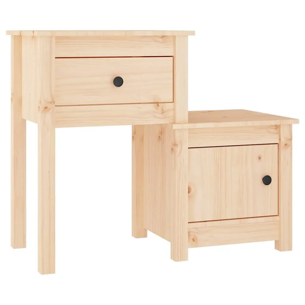 Bedside Cabinets Solid Wood Pine 2 pcs Nightstand Storage Drawer Door