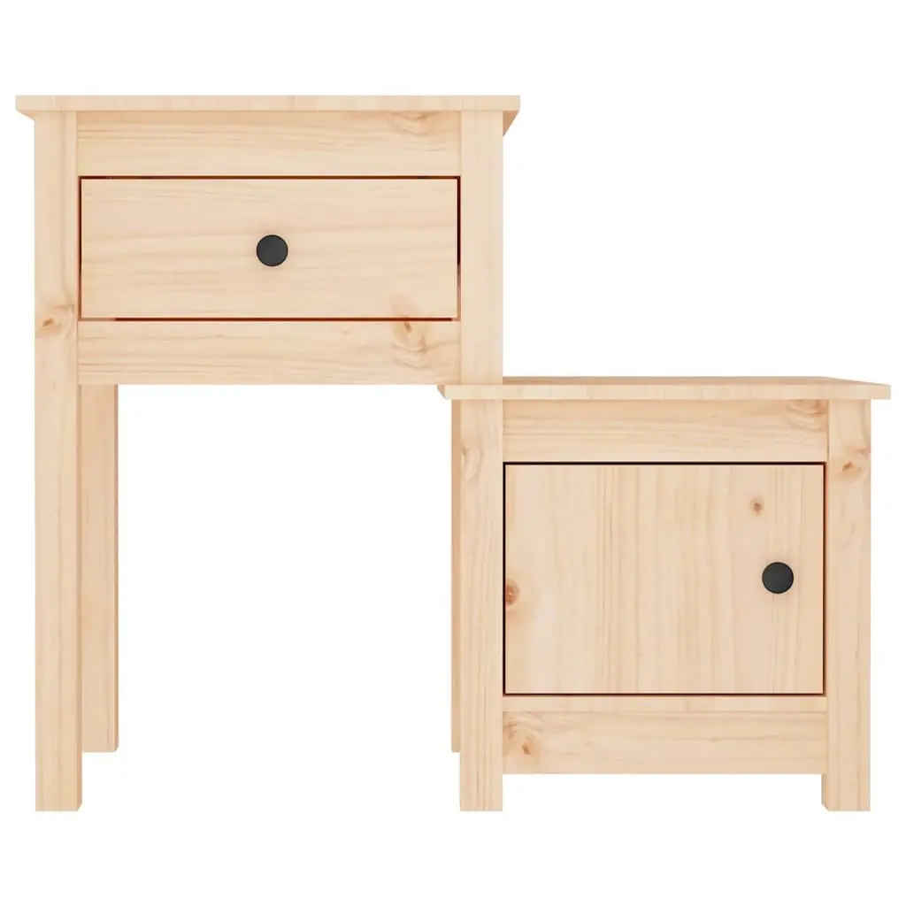 Bedside Cabinets Solid Wood Pine 2 pcs Nightstand Storage Drawer Door