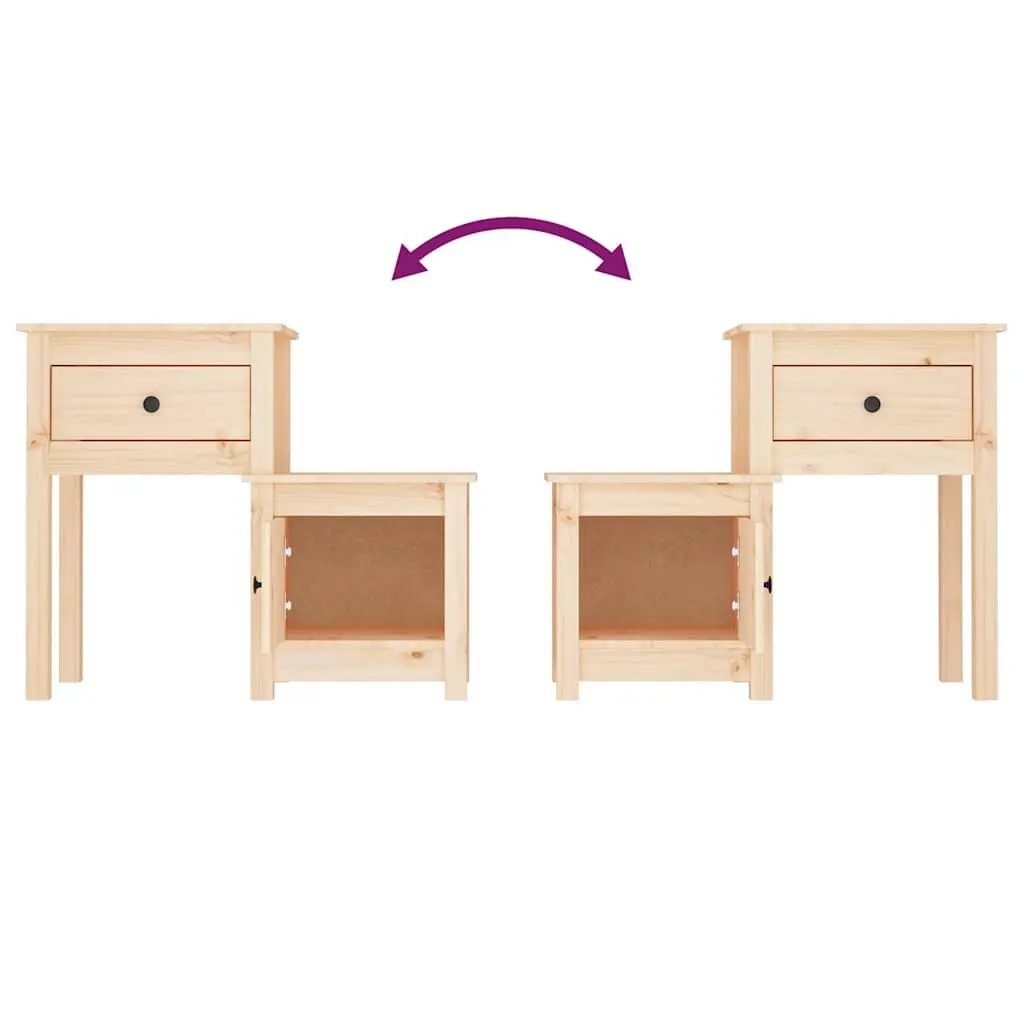 Bedside Cabinets Solid Wood Pine 2 pcs Nightstand Storage Drawer Door