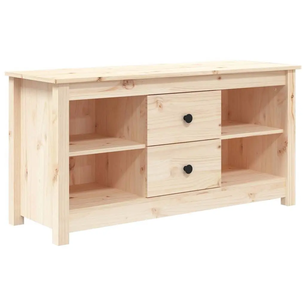 TV Cabinet Solid Pine Wood Brown 103x36.5x52 cm Storage Unit with 2 Drawers and 4 Open Compartments
