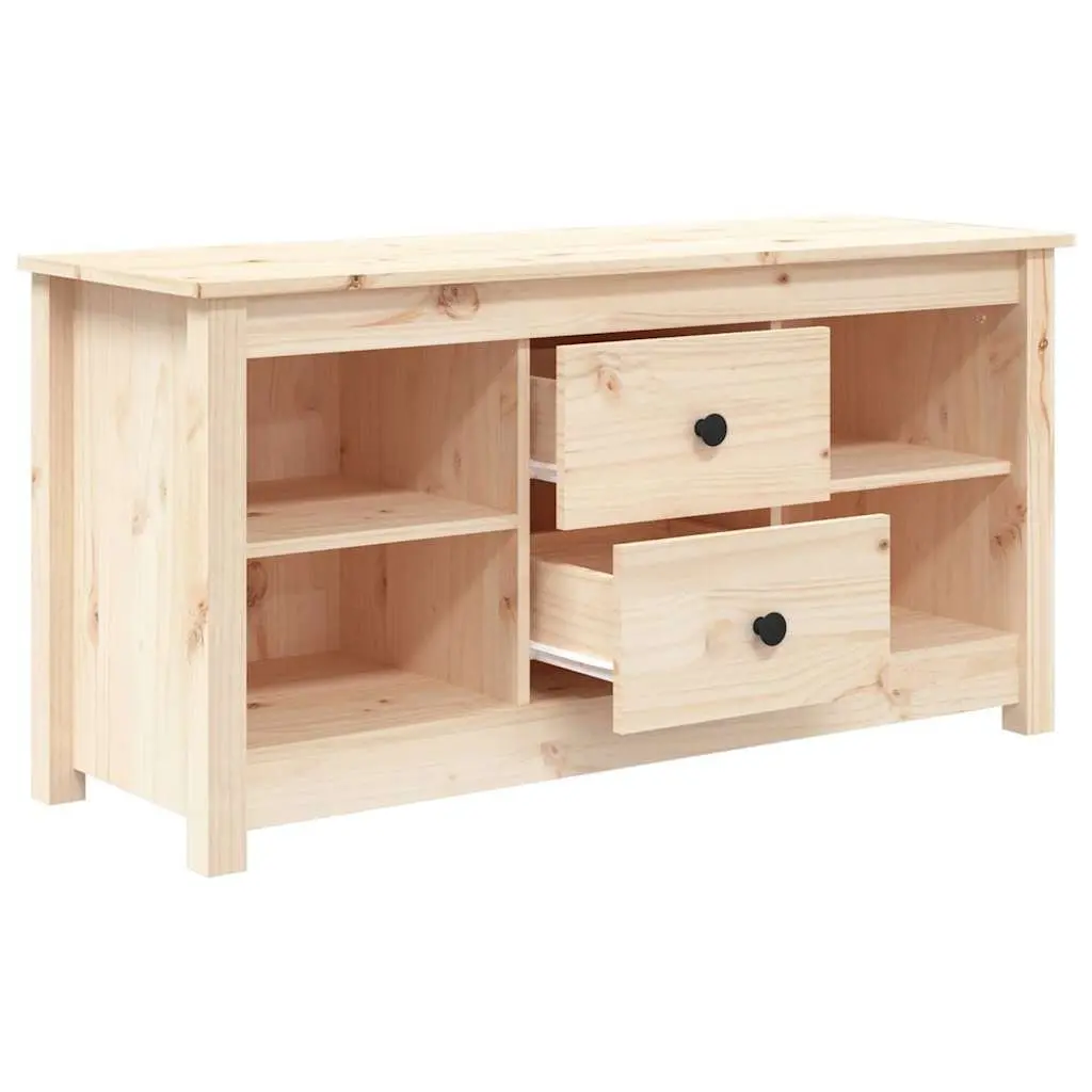 TV Cabinet Solid Pine Wood Brown 103x36.5x52 cm Storage Unit with 2 Drawers and 4 Open Compartments