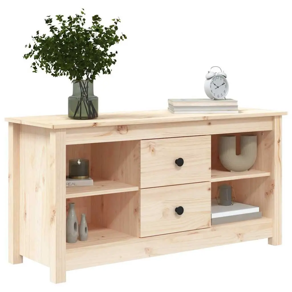TV Cabinet Solid Pine Wood Brown 103x36.5x52 cm Storage Unit with 2 Drawers and 4 Open Compartments
