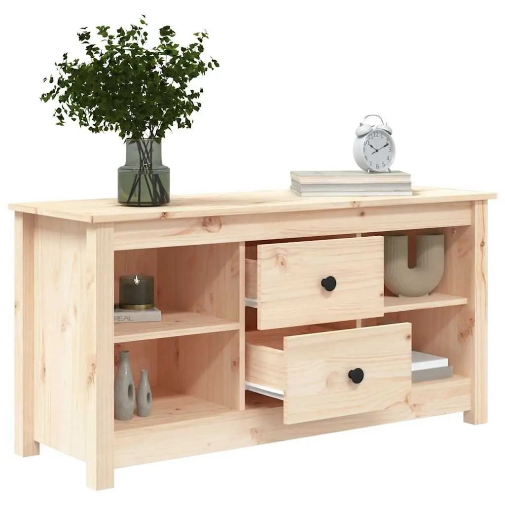 TV Cabinet Solid Pine Wood Brown 103x36.5x52 cm Storage Unit with 2 Drawers and 4 Open Compartments
