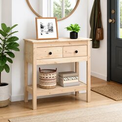 Console Table 75x35x75 cm Solid Pine Wood with 2 Drawers 1 Shelf Brown Accent