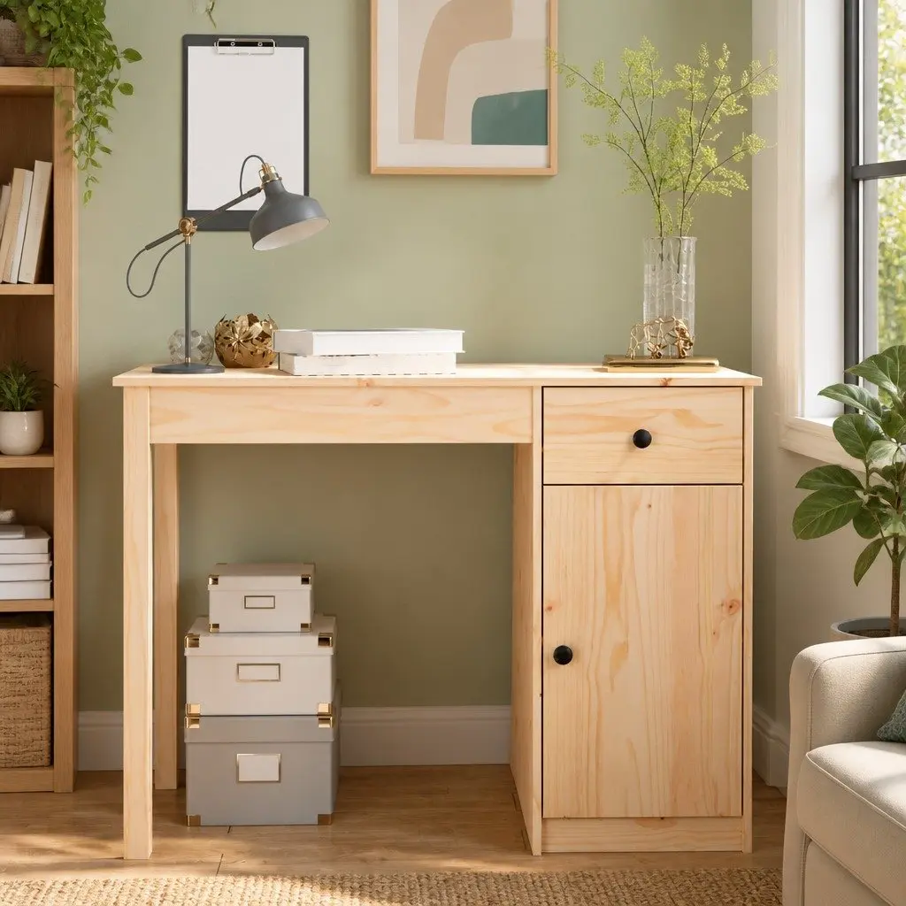 Solid Wood Pine Desk Spacious Surface 100x50x75cm Brown