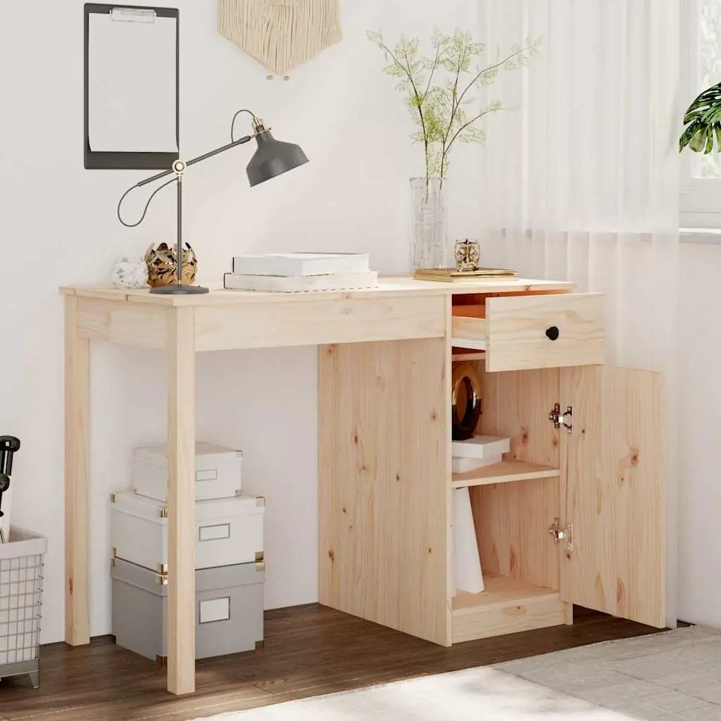 Solid Wood Pine Desk Spacious Surface 100x50x75cm Brown