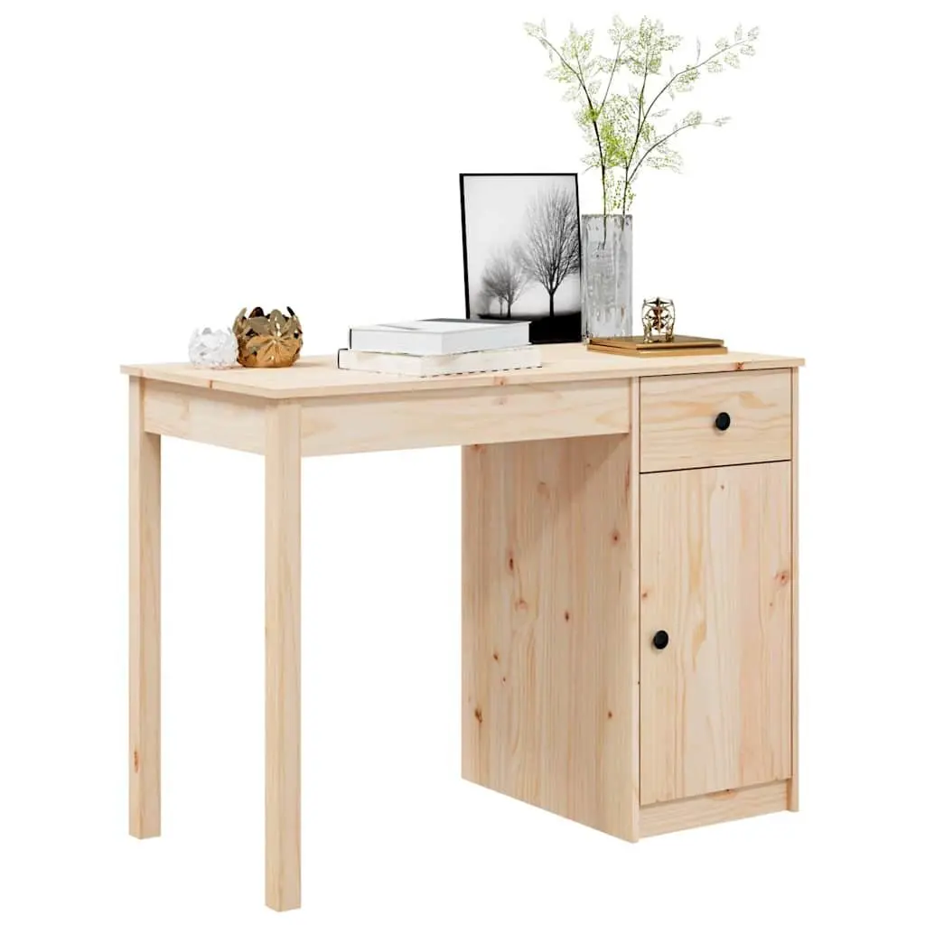 Solid Wood Pine Desk Spacious Surface 100x50x75cm Brown