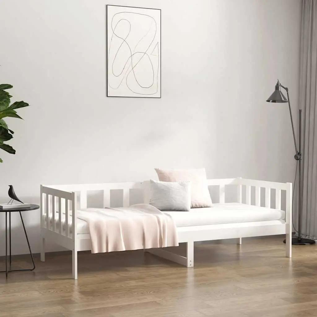 Day Bed Single White 90x190 cm Solid Pine Wood Frame Slatted Base Sofa Bed