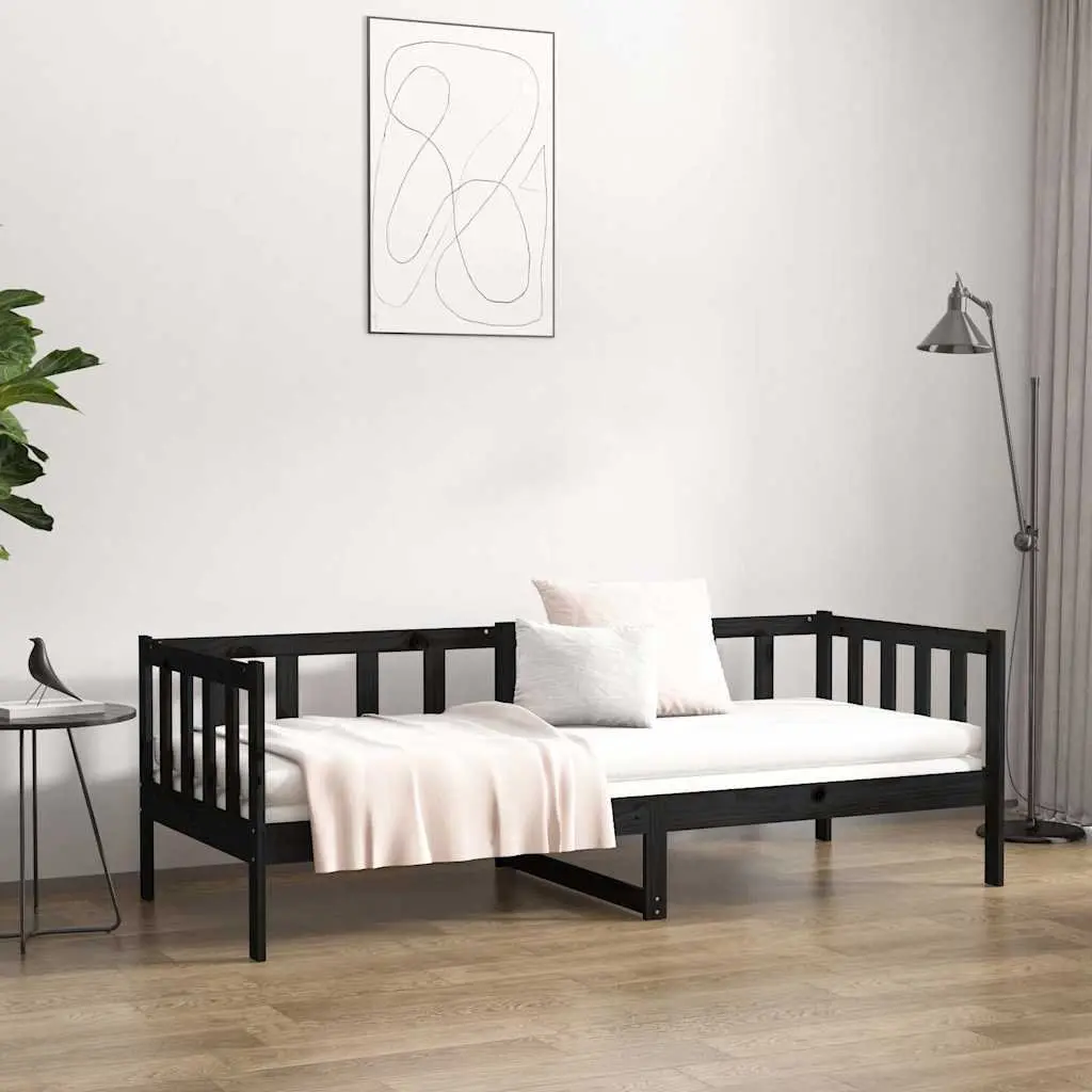 Day Bed Solid Pine Wood Frame Black 90x190cm Wooden Sofa Bed Slatted Base