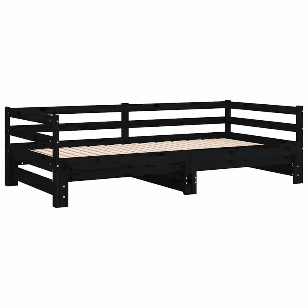 Pull-Out Day Bed Wooden Sofa Bed Frame Black Slatted Design 90x190 cm No