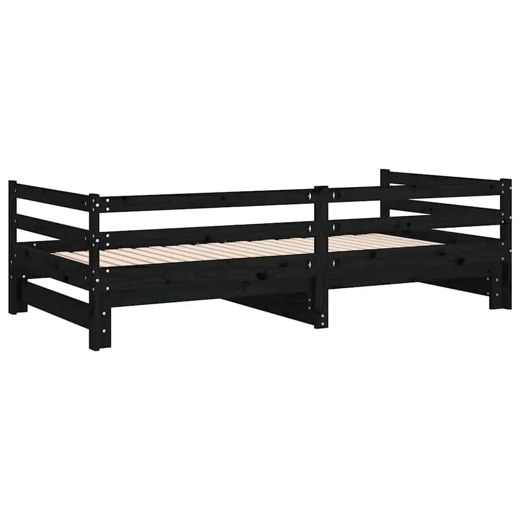 Pull-Out Day Bed Wooden Sofa Bed Frame Black Slatted Design 90x190 cm No
