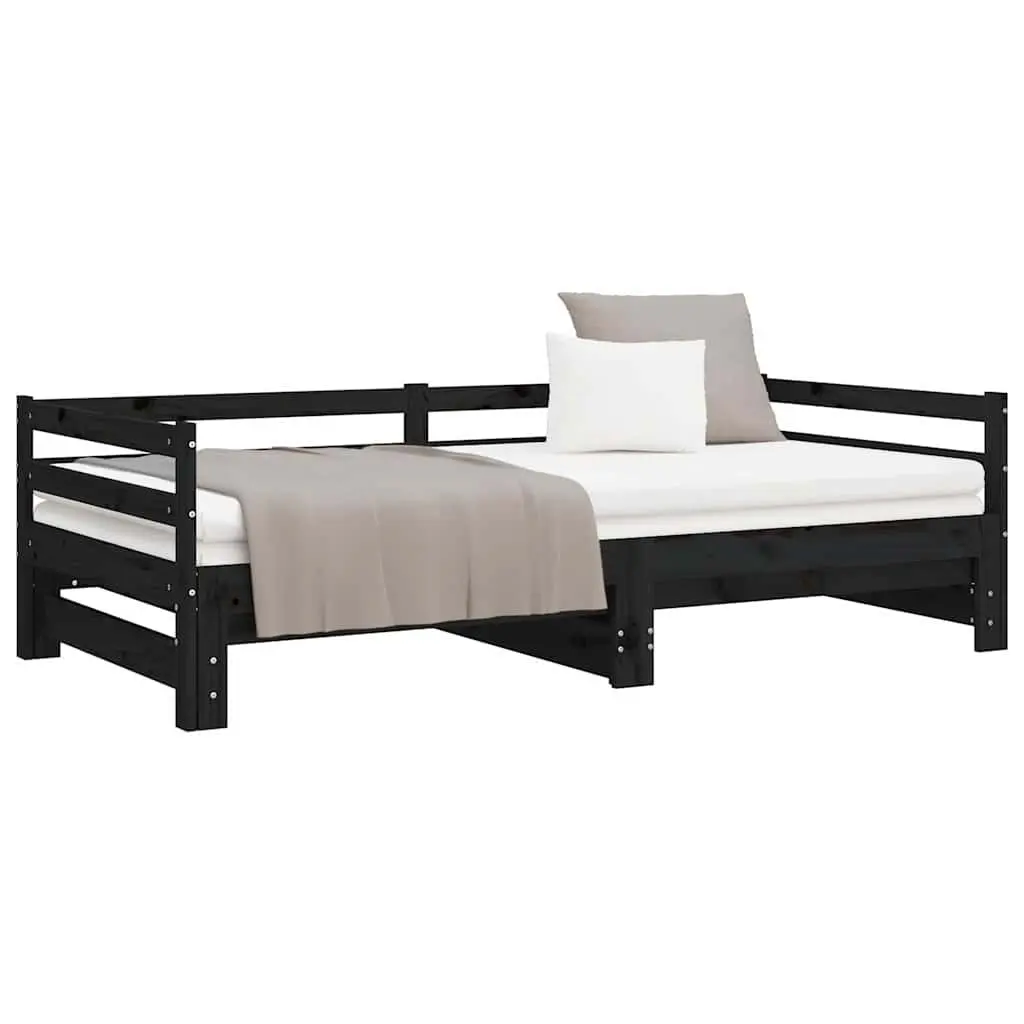 Pull-Out Day Bed Wooden Sofa Bed Frame Black Slatted Design 90x190 cm No