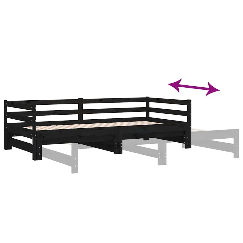 Pull-Out Day Bed Wooden Sofa Bed Frame Black Slatted Design 90x190 cm No