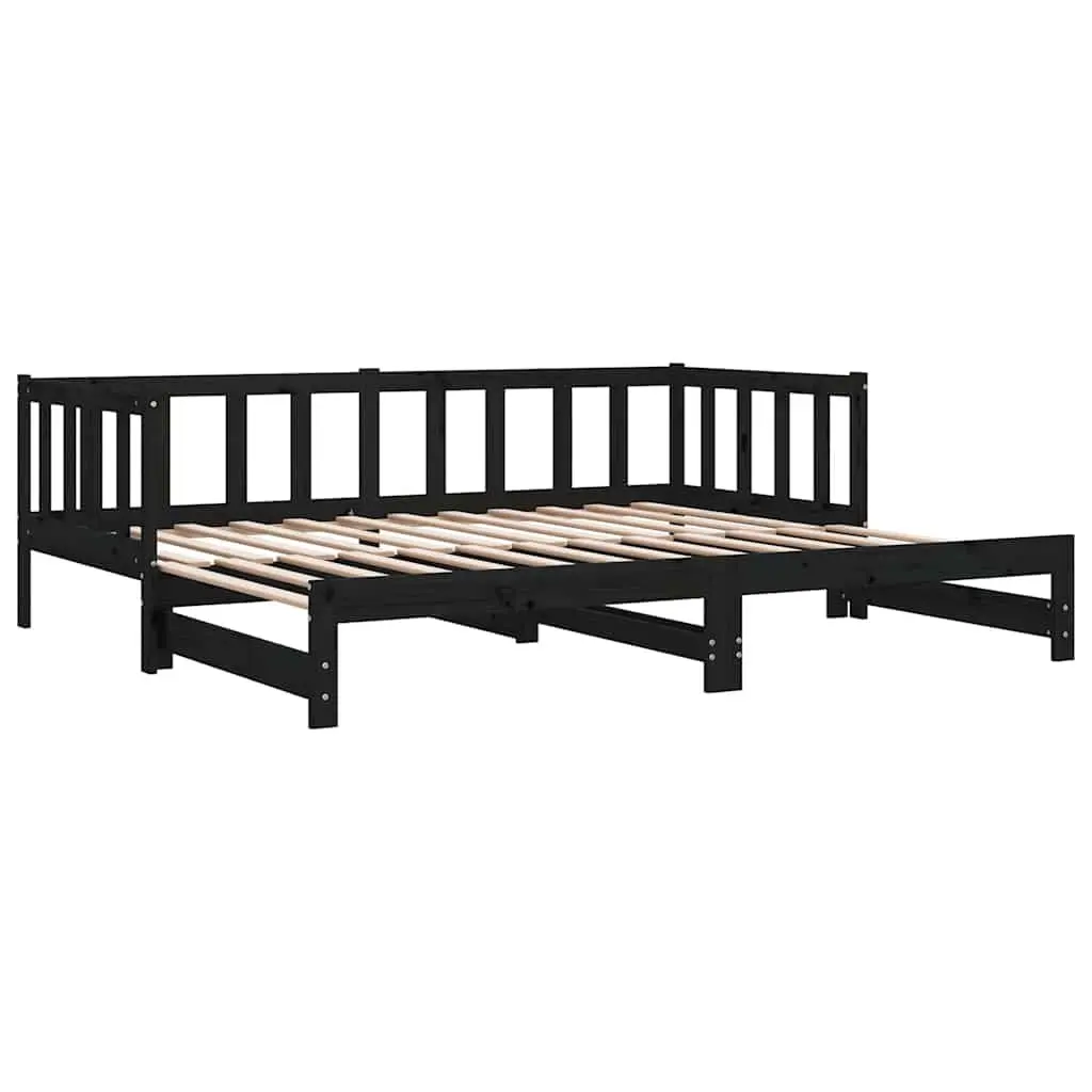 Wooden Day Bed Pull-out Guest Bed Frame Sofa Bed 2x(90x190) cm Black Slatted