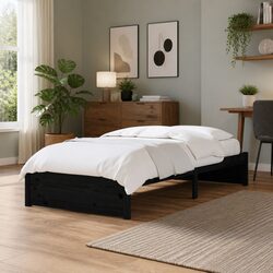 Wooden Bed Frame 90x190cm Black Single Pine Slatted Base Bedroom Furniture