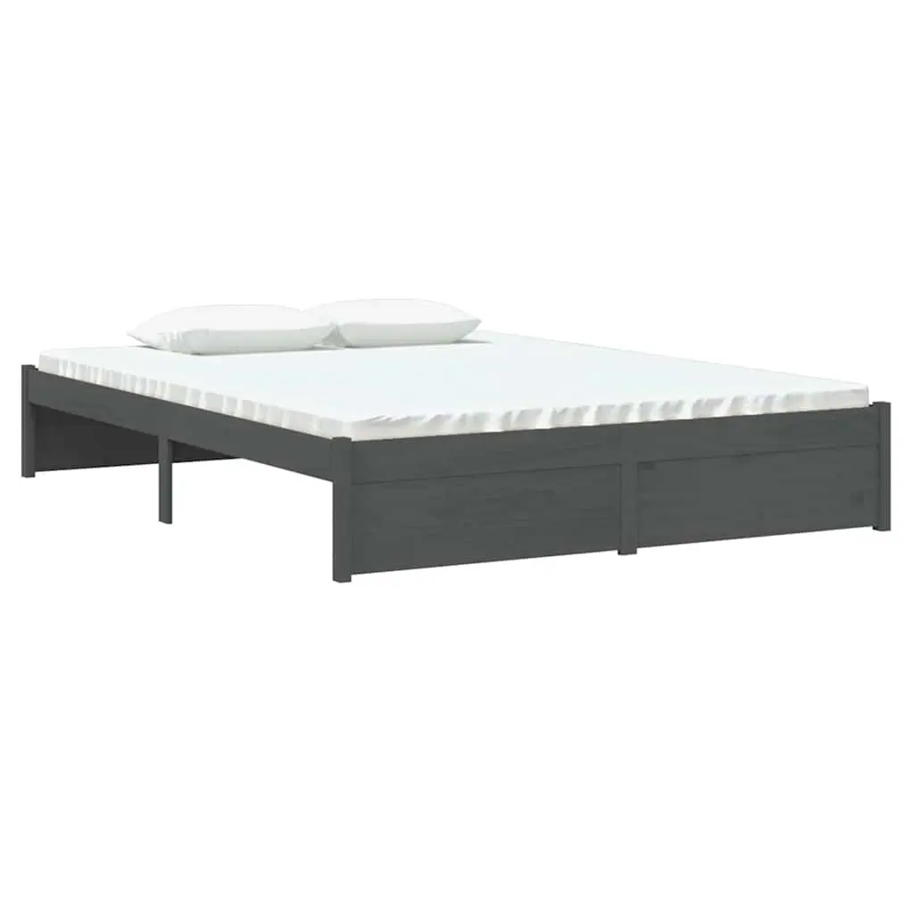 Grey Solid Wood Bed Frame 135x190 cm