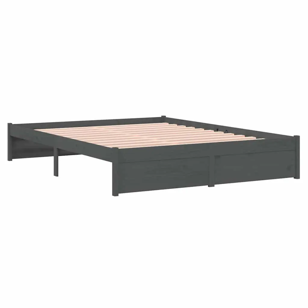 Grey Solid Wood Bed Frame 135x190 cm
