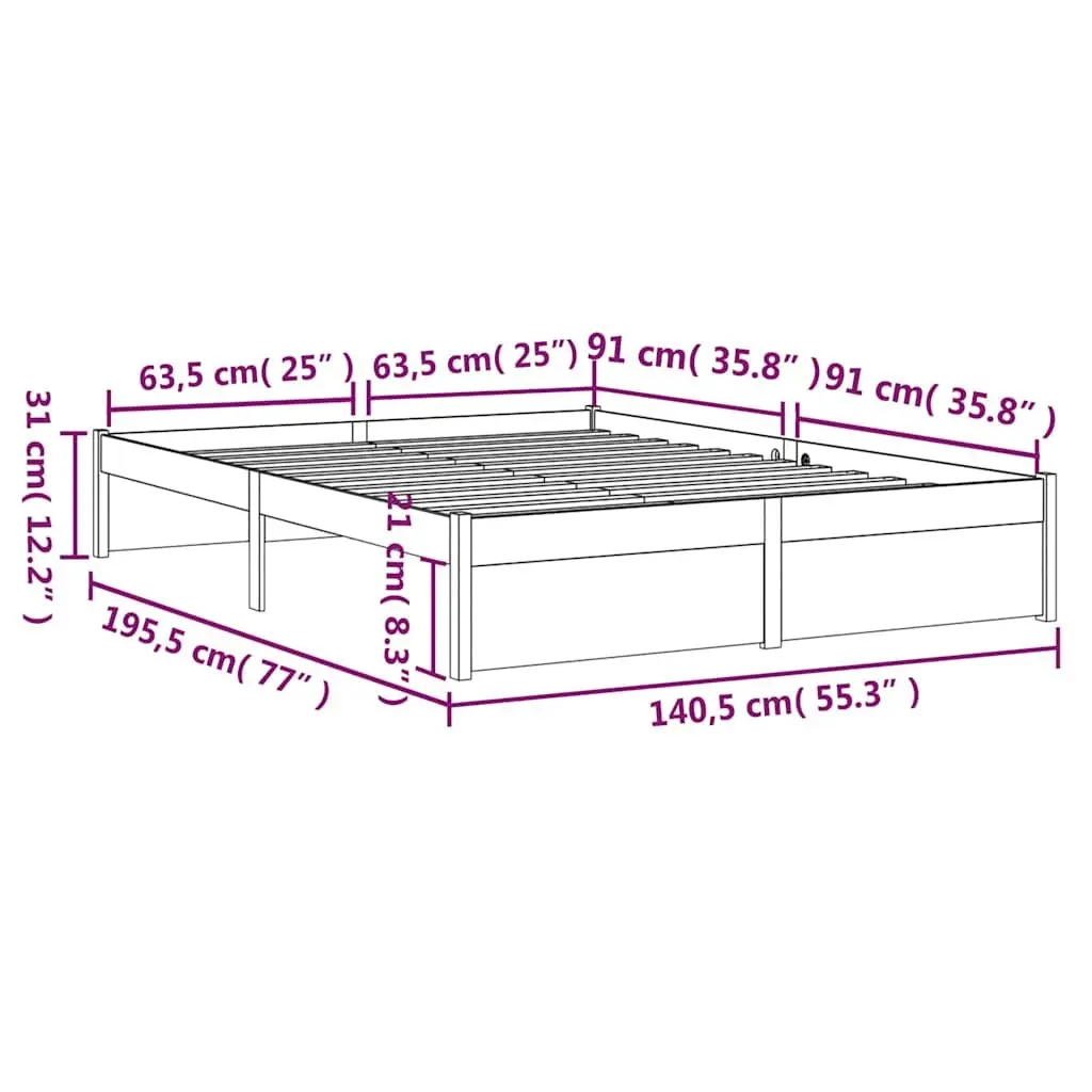Grey Solid Wood Bed Frame 135x190 cm