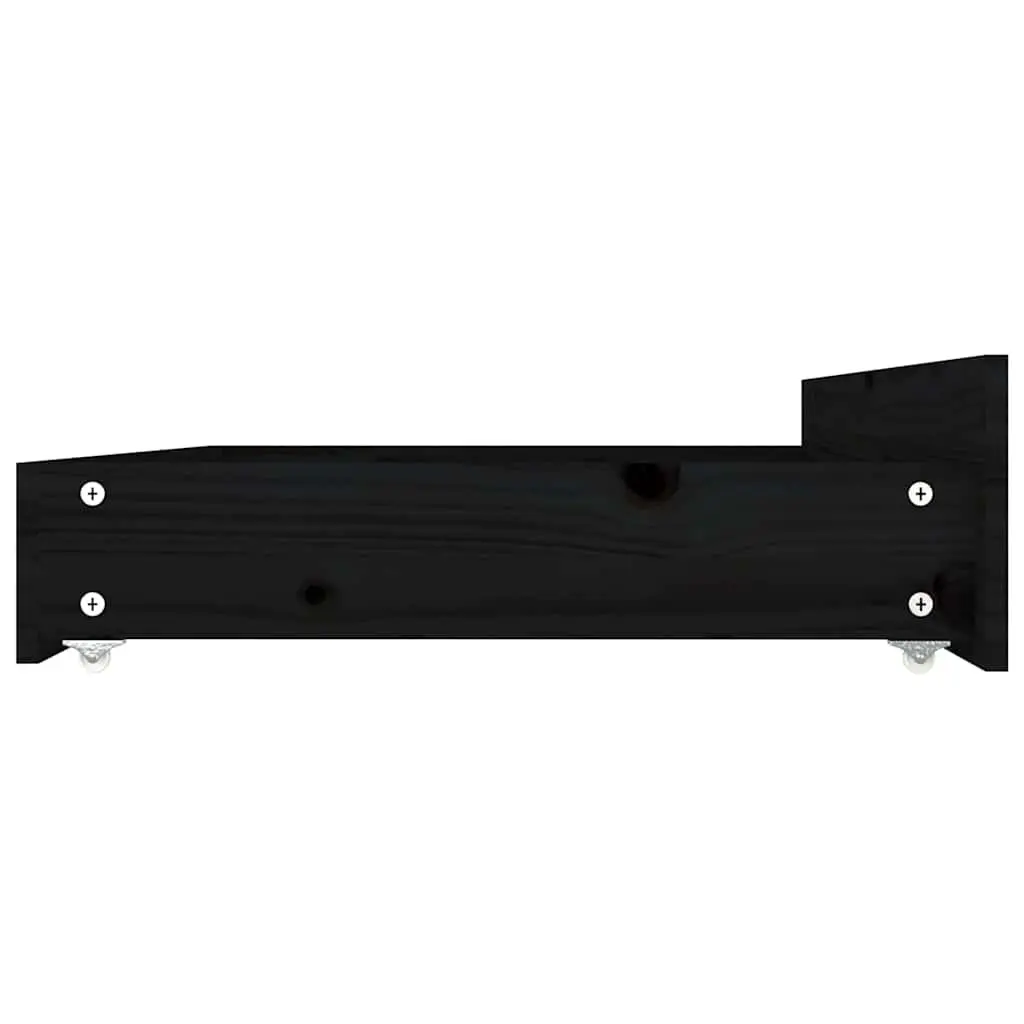 Under Bed Storage Drawers Solid Pine Wood Black 4 Piece
