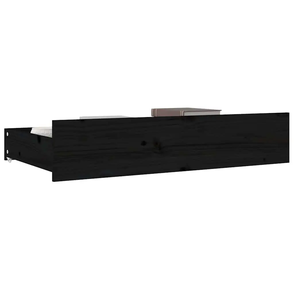 Under Bed Storage Drawers Solid Pine Wood Black 4 Piece